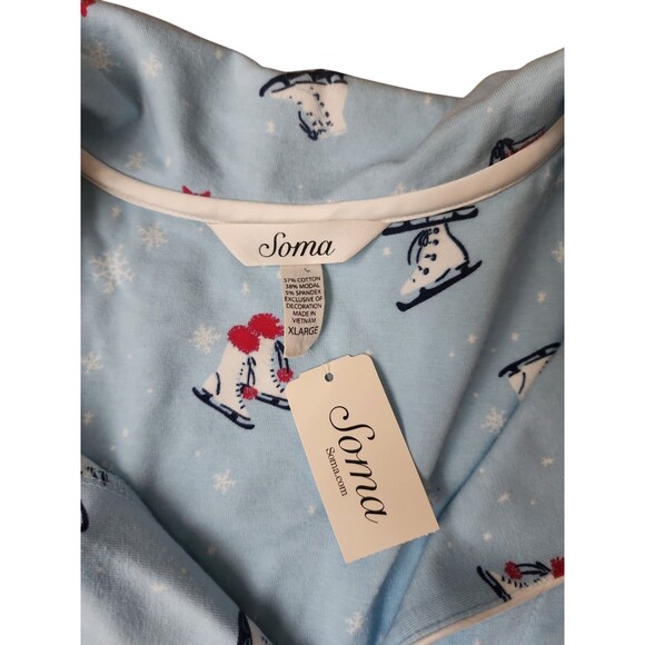 Soma Embraceable Pajama Top Womens Extra Large Crystal Blue Novelty Ice Skate - Picture 6 of 8